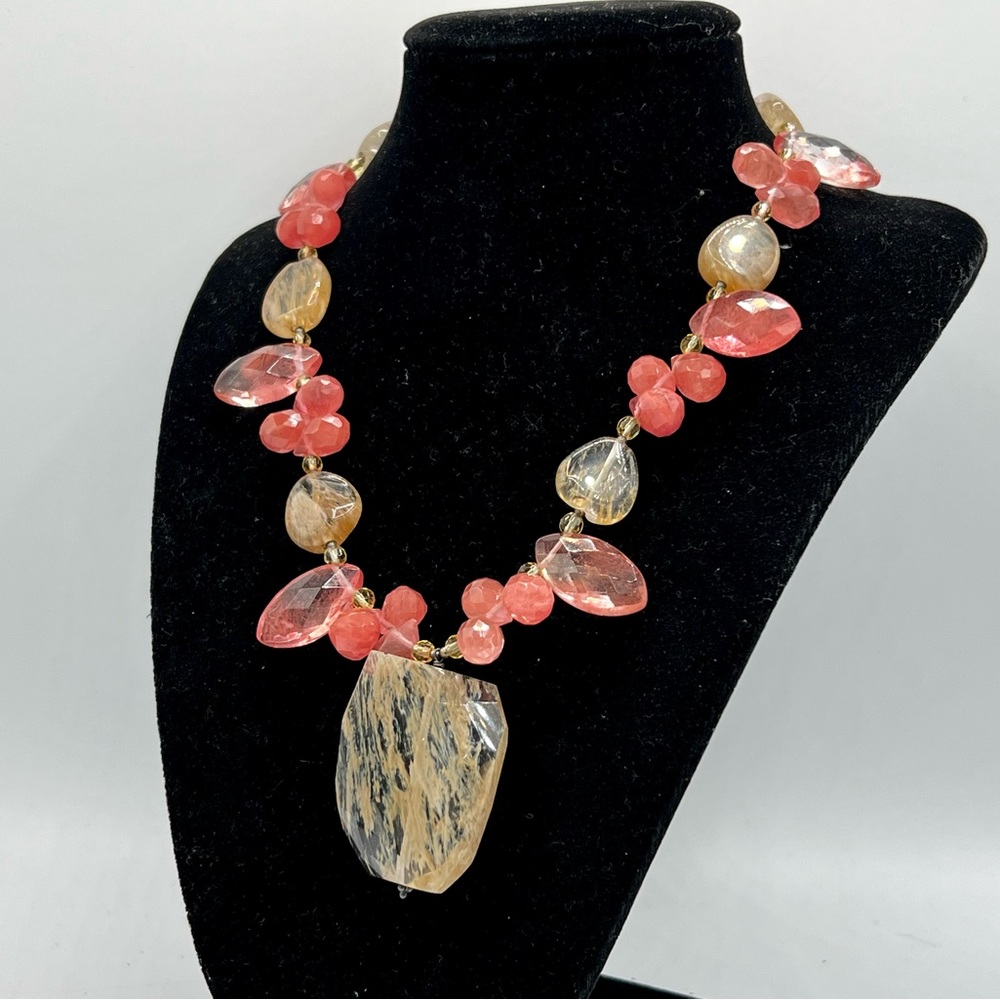 BARSE cherry quartz gemstone sterling silver statement necklace 15” - 18” - Picture 3 of 13